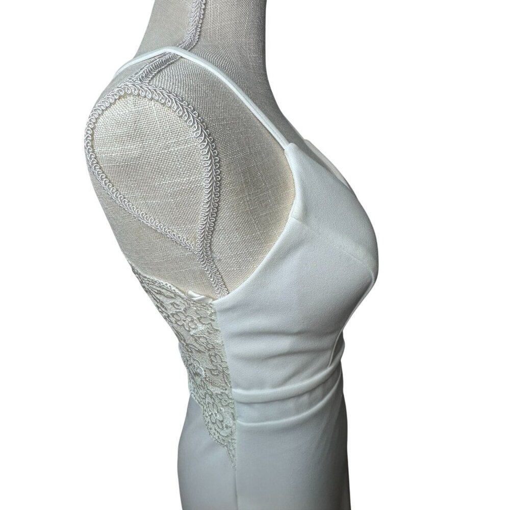 White Spaghetti Strap Lace Back Midi Dress Gold Zipper Formal Wedding Homecoming - Picture 5 of 16